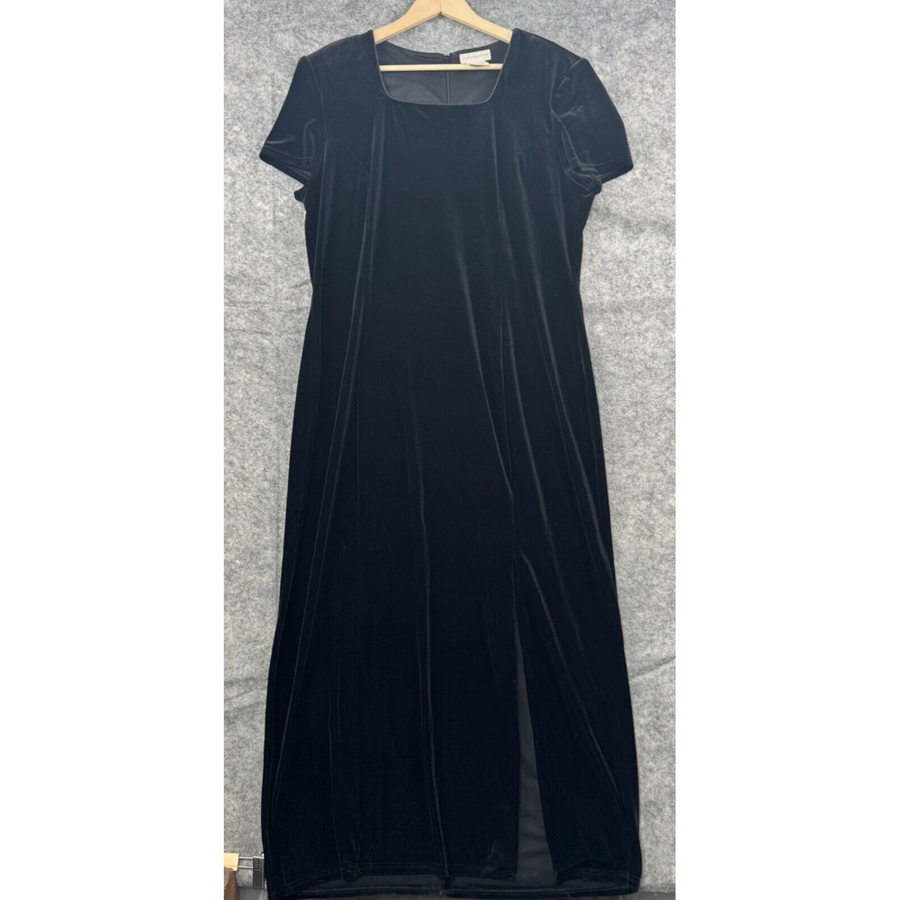 VTG Worthington Dress Womens‎ 18 Black Velvet Maxi Square Neck Slit Plus Goth